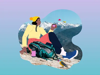 Hiking 2d animation character animation cutout animation hiking illustration lifestyle animation moho motion design motion graphics mountain nature outdoor relaxing rigging scenic travel woman