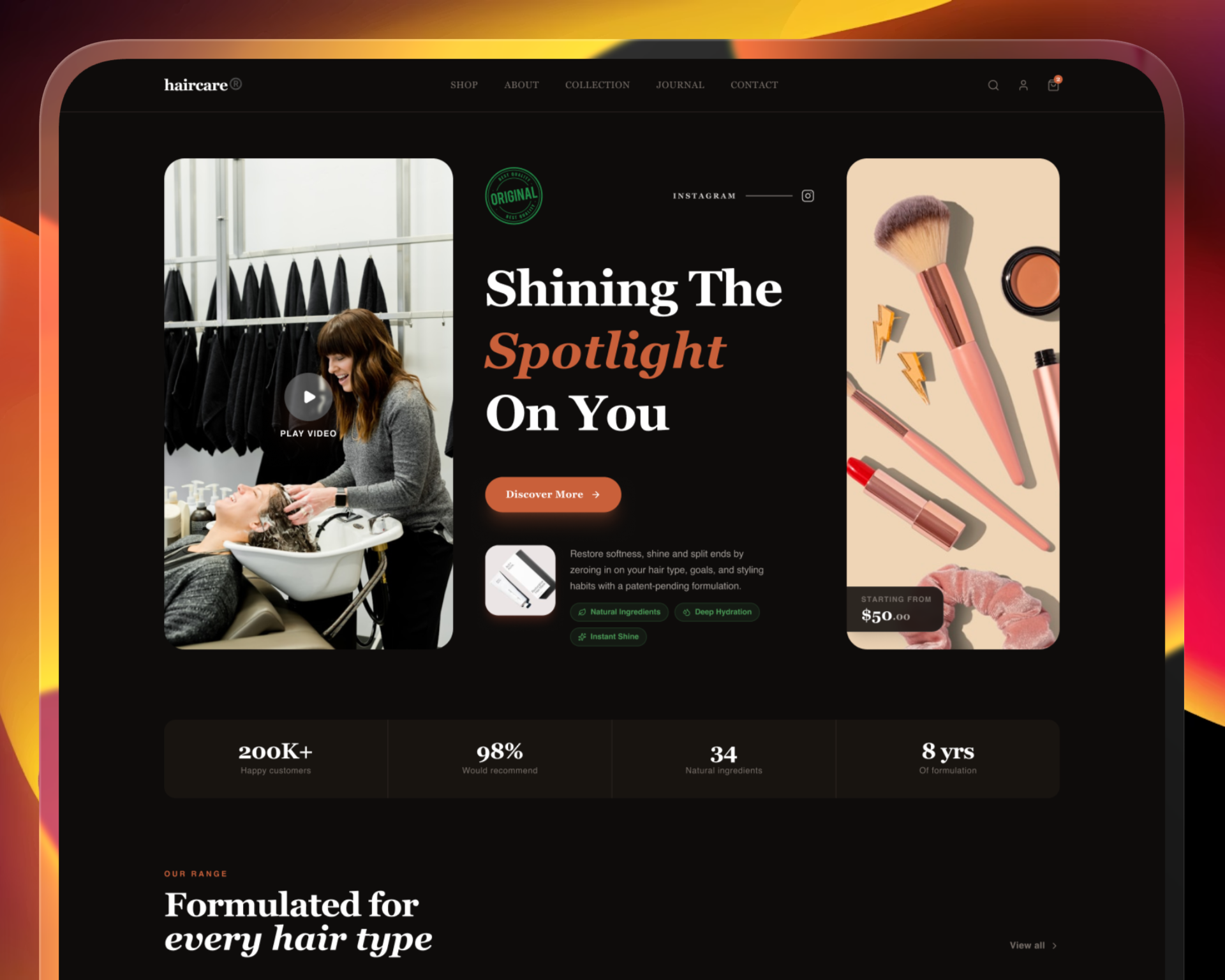 Luxury Haircare E-commerce Website beautybrand blog design branding darkui ecommerce haircare home page design landingpage luxurydesign minimalui moderndesign premiumui productdesign responsive design shopify uiux webdesign website wordpress
