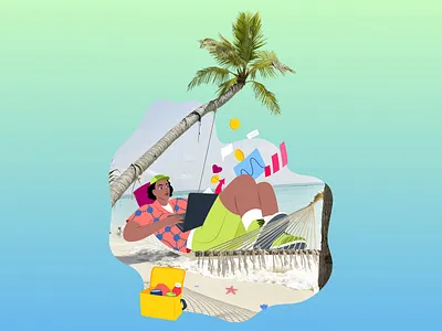 Freelance 2d animation beach character animation cutout animation digital nomad everyday style freelancing illustration man moho motion graphics relaxing remote work rigging summer travel tropical vacation work