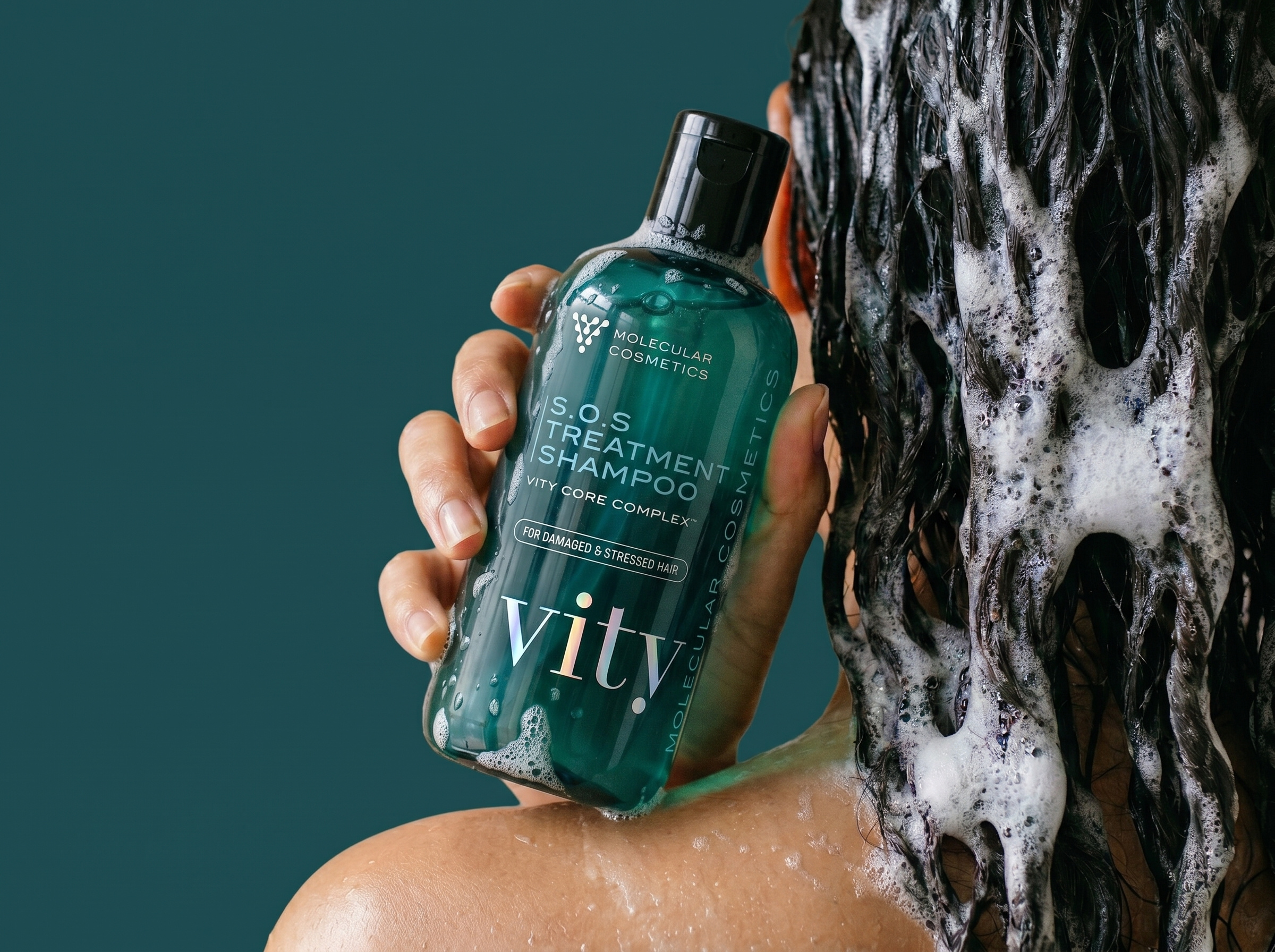 Vity-Shampoo Packaging bottle branding clean cosmetic darkteal elegant luxury minimal modern package packaging shampoo