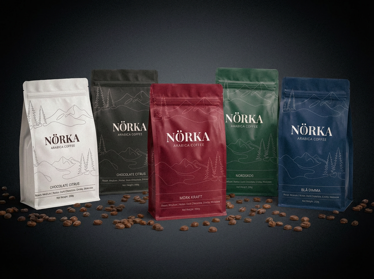 NÖRKA Coffee Packaging ☕ brand branding coffee coffee brand coffee brand system coffee logo design design dribbble trending graphic design illustration logo minimal logo packiging design trending designs ui