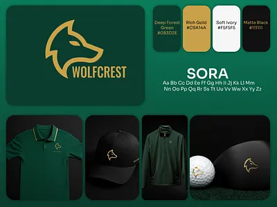 Wolfcrest golf club brand identity branding dark theme identity design logo logo design minimalist modern logo premium brand startup branding visual identity wolfcrest