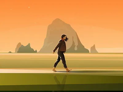 Happy Person art direction art illustration beach cloud design digital art digital illustration draw green illustration landscape mountain natural landscape nature painting people sea sky tree vector illustration