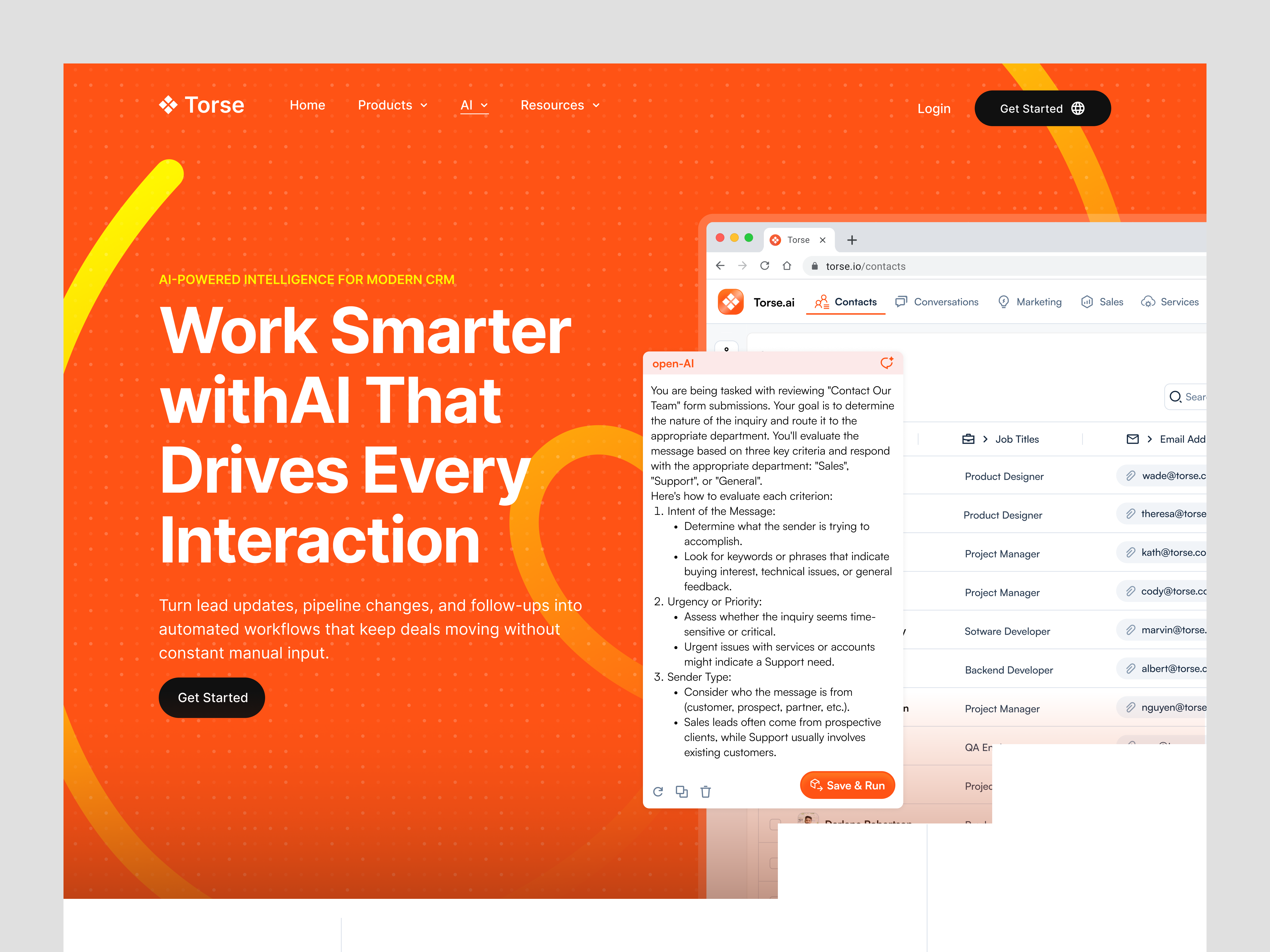 AI Feature CRM Landing Page ai ai assistant ai crm ai feature business company crm crm landing page crm website design landing page minimal modern orange stand out ui ui design ux design vibrant website