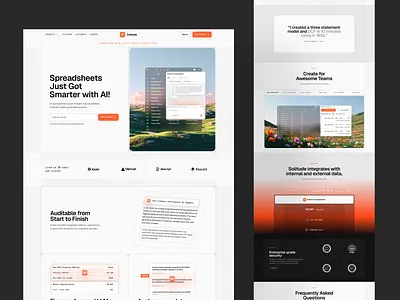 Solitude — AI Spreadsheet SaaS Landing Page ai ai platform automation platform clean interface conversion design dashboard ui data visualization fintech ui modern web design product landing page productivity tool saas saas landing page software interface spreadsheet app startup website tech website text ui design web design