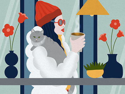 Morning coffee cat coffee femaleillustrators woman illustration womenmentalhealth