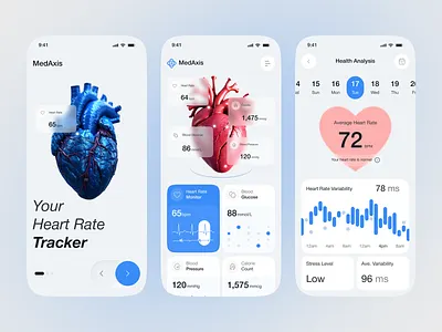Heart Rate Tracker App UI app design case study doctor dribbble figma fitness app glass health health tracker ios medical mobile app popular portfolio productdesign pulse monitor tracker ui ui kit ux
