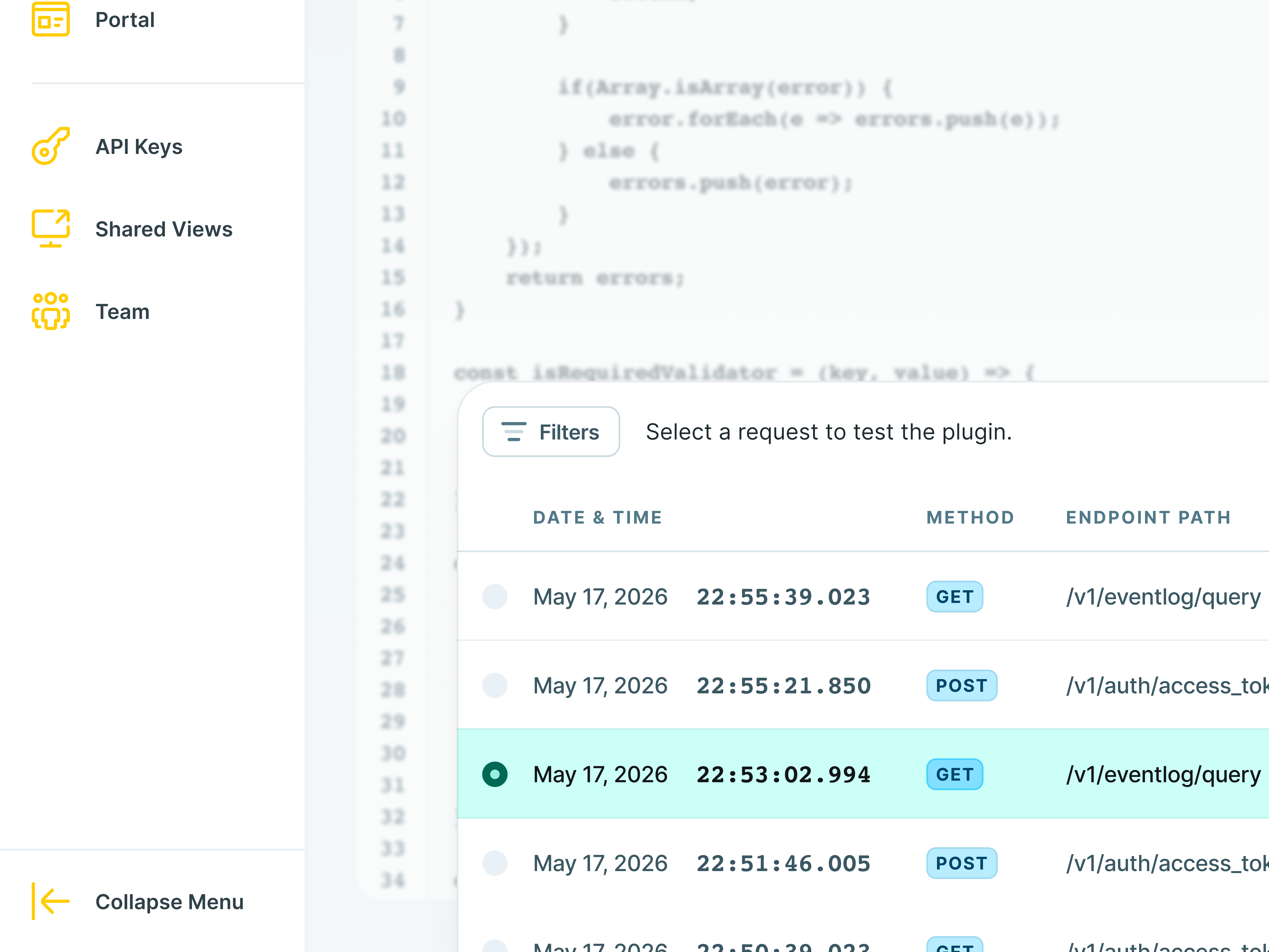 Speakeasy API Dashboard Requests Drawer