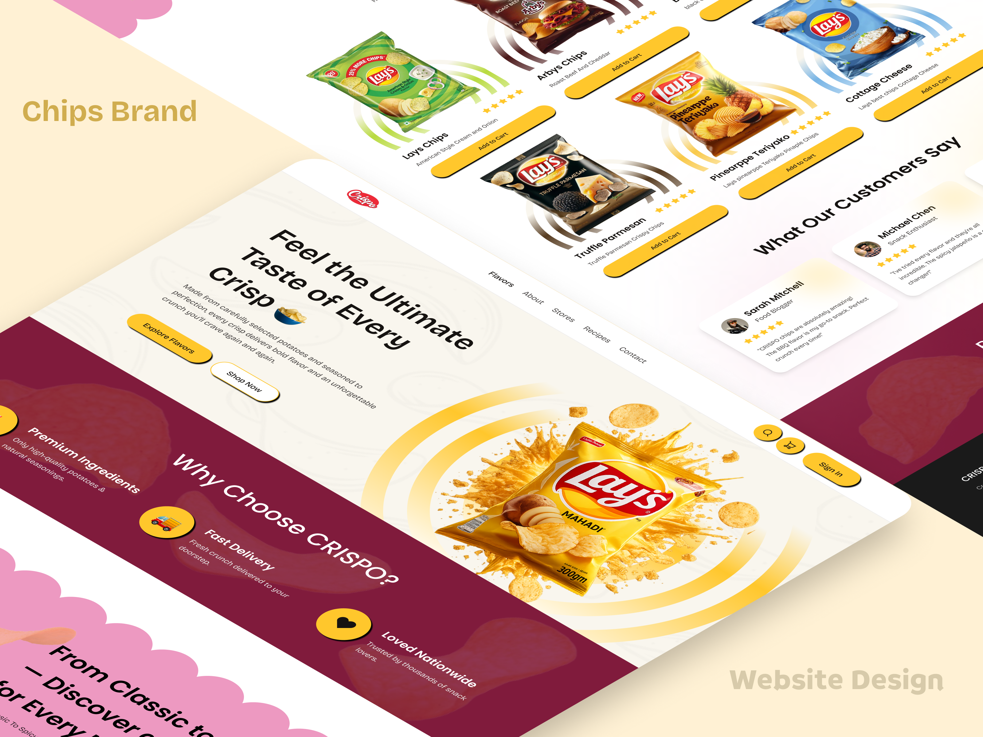 Chips Landing Page – Crunchy Brand Experience brandwebsite chipswebsite conversiondesign ecommerce figma foodui foodwebsite herosection homepage illustration landingpage logo modernui productlandingpage productpage snackbrand uidesign uiux uxdesign webdesign