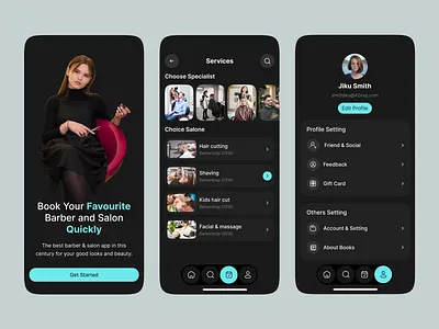 Luxury Grooming App — Seamless Booking Interface app design barber app barber booking app barber shop booking app clean ui minimal ui mobile app profile salon app salon booking app sign in sign up ui design ux design