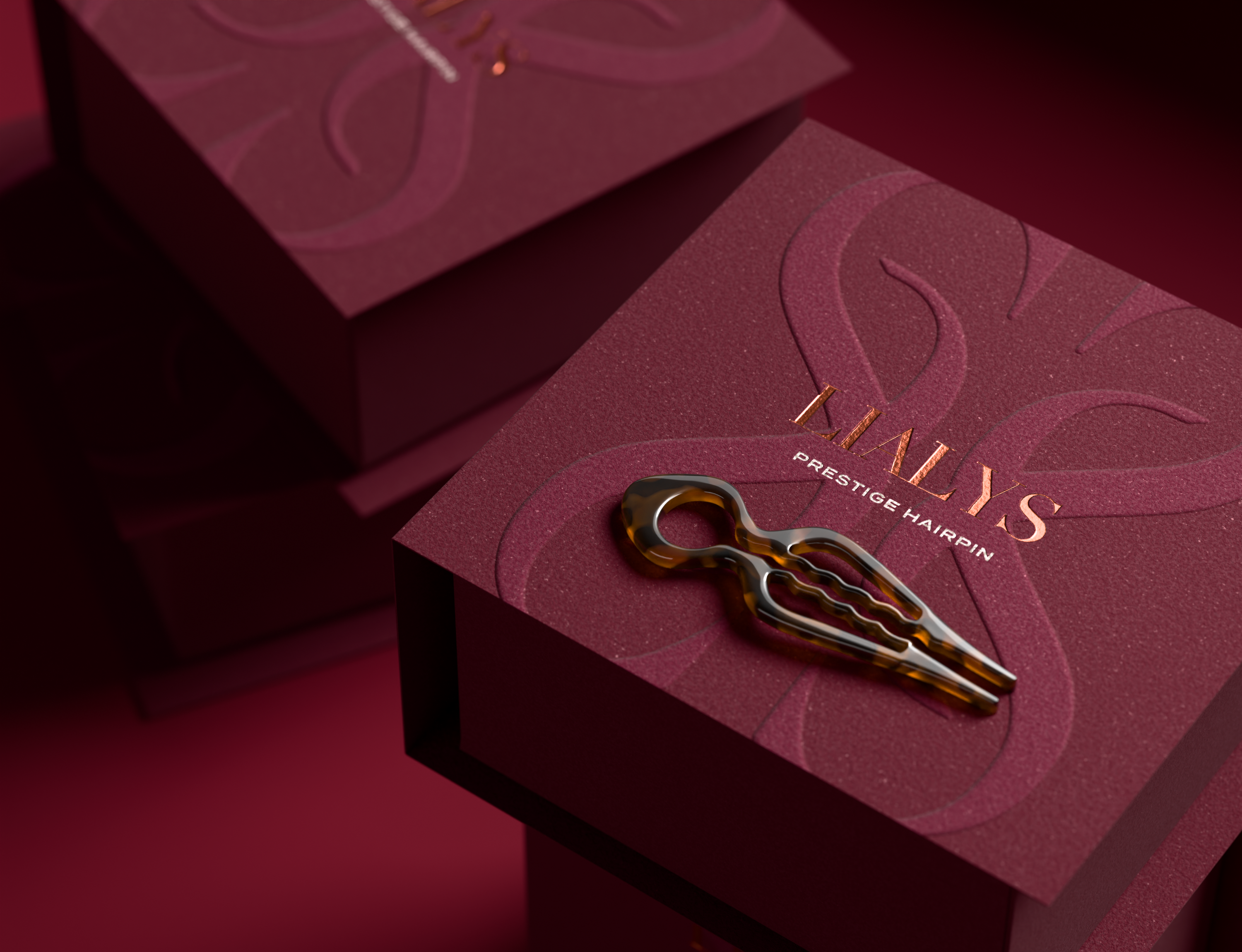 LIALYS Prestige Hairpin - 3D Packaging & Brand Visualization 3d mockup 3d model 3d visual box design branding gift box design graphic design label design packaging design
