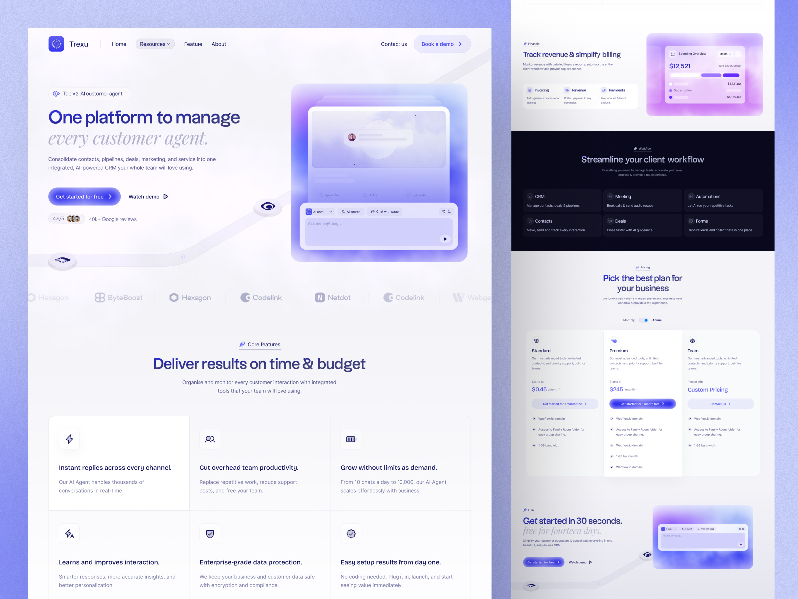 Trexu – All-in-One Business Management Platform Design admin dashboard analytics dashboard bento grid business automation business management platform clean ui crm ui enterprise ui fintech design interaction design management tool product design productivity software project management saas landing page saas ui saas website user interface visual design web app