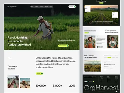 Sustainable Agriculture AI Website agriculture agriculture design agritech ai farm management saas landingpage organic farm landing page smart farming ui uiux uiux design web ui website website design