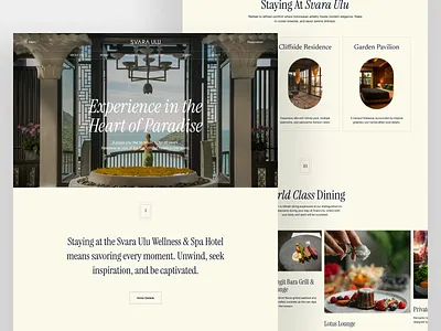 SVARA ULU - Luxury Resort Landing Page clean elegant hospitality hotel website landing page luxury luxury hotel luxury resort resort resort website restaurant travelling ui vacation website wellness