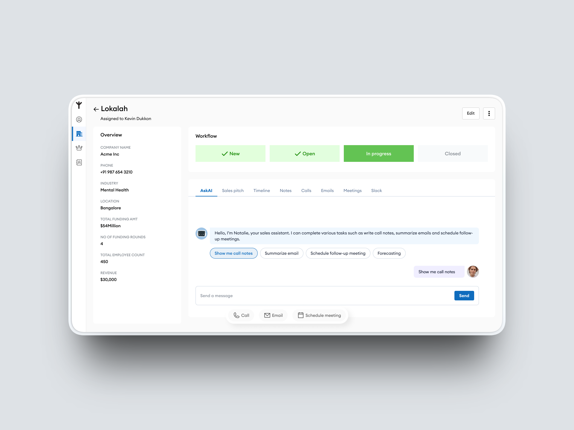 Lead details UI