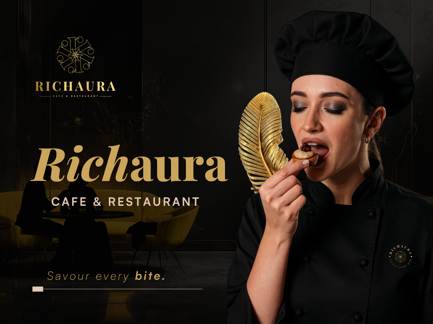Richaura — Luxury Café & Restaurant Identity brand identity branding cafe branding editorial design elegant hospitality design logo design luxury luxury branding minimal packaging design restaurant branding typography visual identity