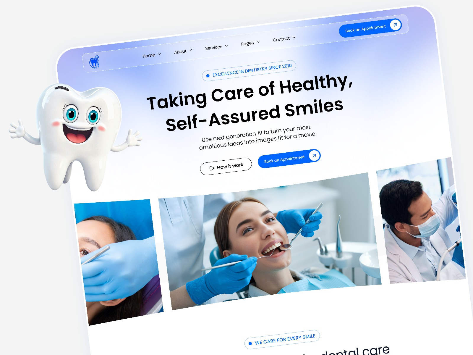 Dental Care Landing Page Design clinic landing page clinicwebsite creativedesign dental landing page dentalcare footer healthcareui hero section landing page mobile app modernui responsivedesign saas landing page ui design