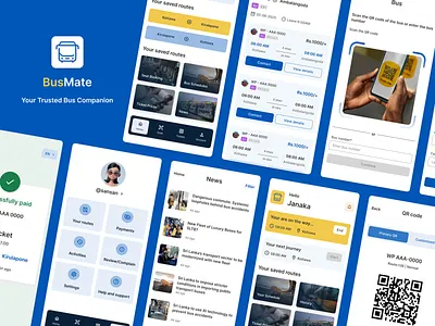 BusMate App app design bus bus app figma invoice mobile app navigation news news app scan schedule settings ticket ticket app transport transport app transportation app ui user friendly ux