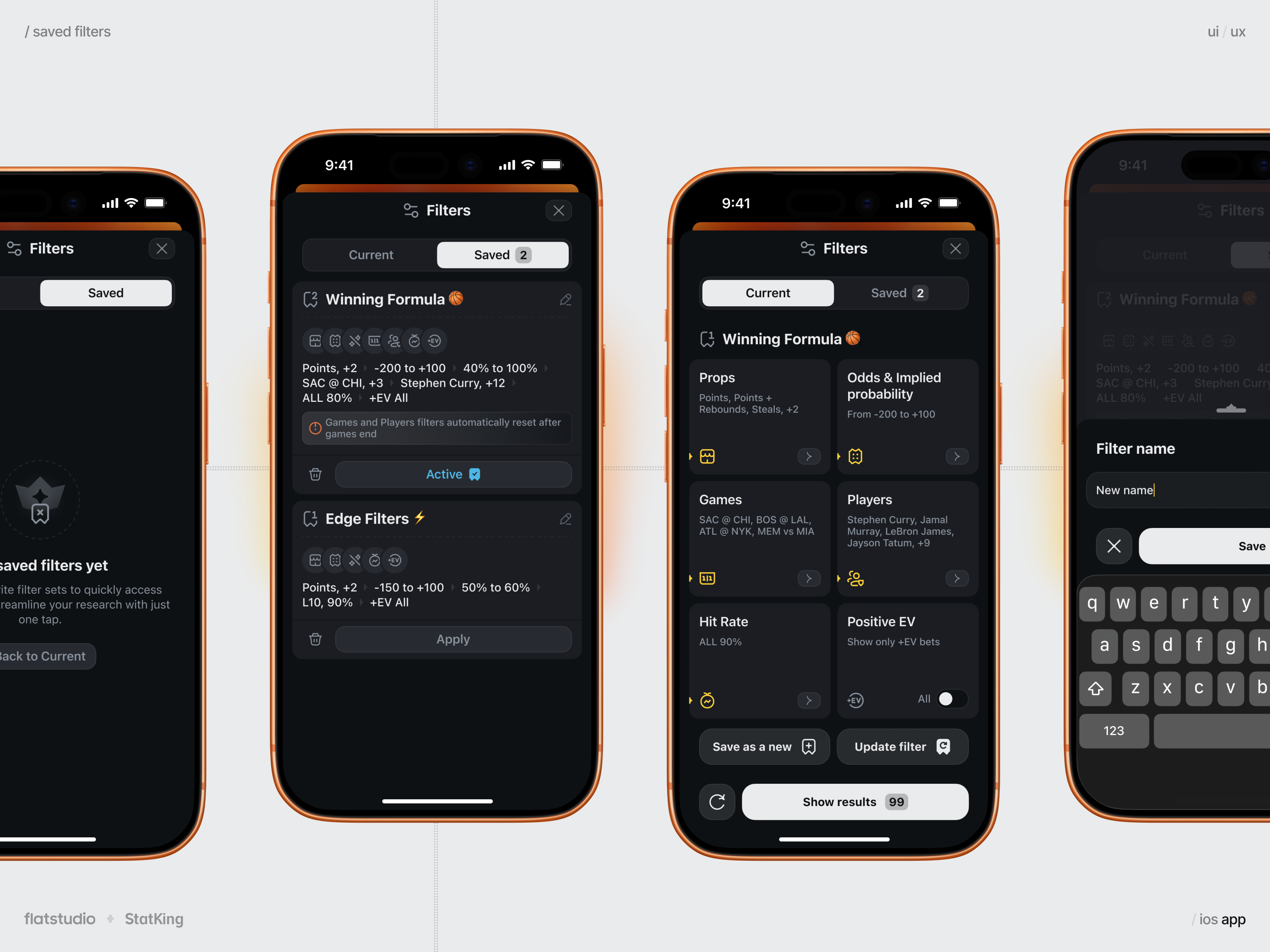 StatKing App: Saved Filters UI Design