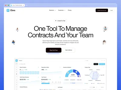 Clora – Startup Contract Management SaaS Landing Page & App Desi branding design figma graphic design illustration logo saas saas ui typography ui ux vector