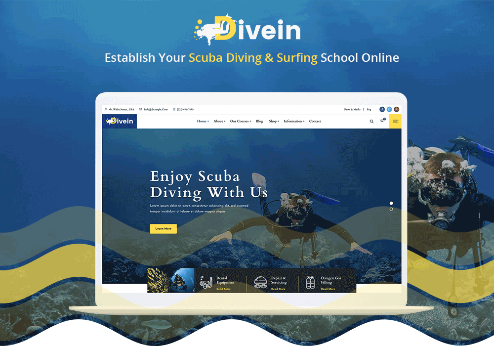 🌊🏄 Divein – Scuba Diving & Surfing WordPress Theme adventurewebsite elementor responsivedesign scubadiving webdesign wordpresstheme