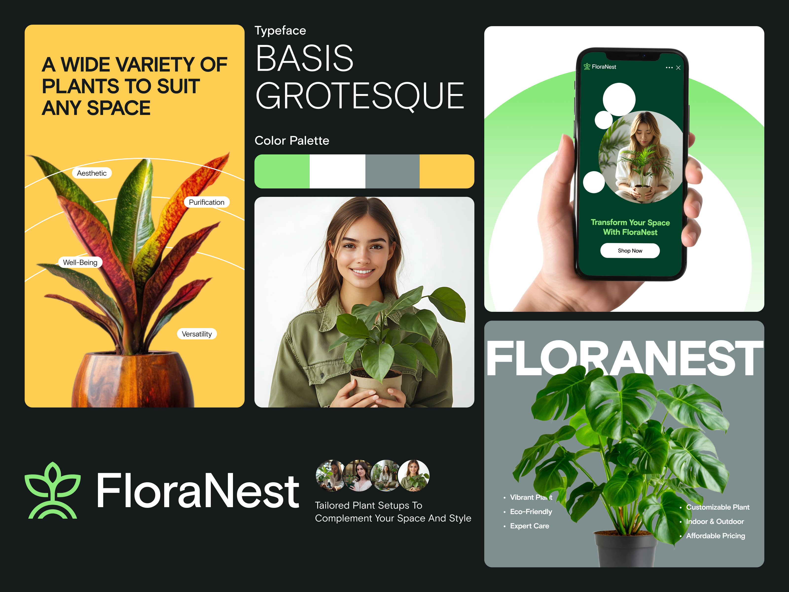 Floranest — Bento Branding Plant App bento branding bento design brand design brand guidelines brand identity branding floranest graphic design guidelines home decor indorplant logo design modern design online home decor plant rebranding shop techwitpro treen uiux