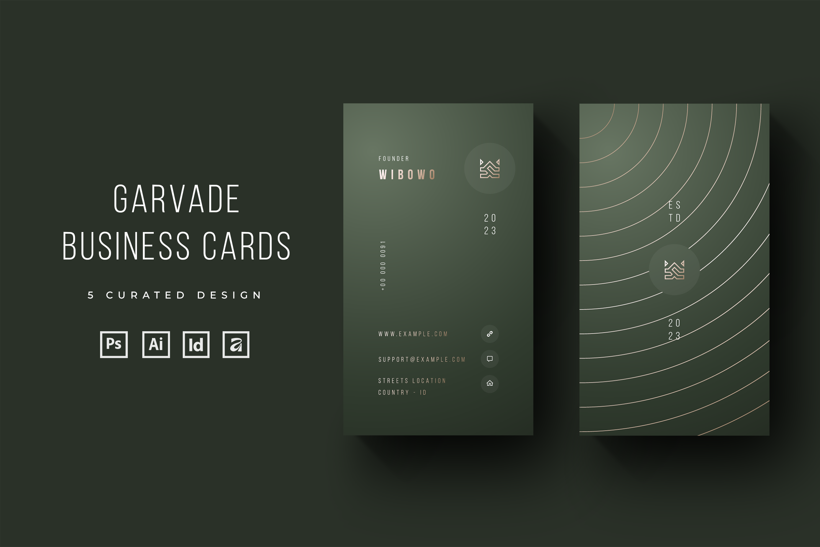 Garvade - Vertical Business Cards affinity designer business card business card business card template dark green business card editable elehant business cards eps business cards indesign business cads logo photoshop business card photoshop template psd business card psd template qr code business card vector business card vertical business card