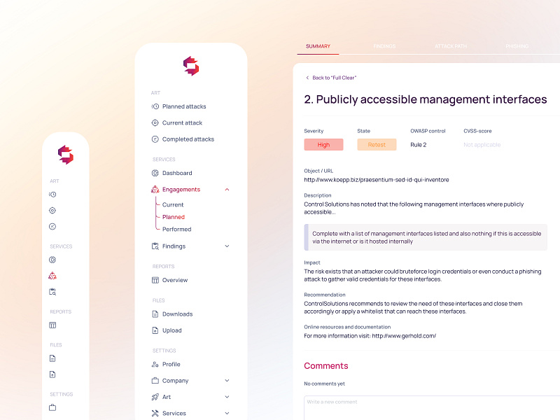 Automated Red Teaming (ART) Platform — Elements adaptive app clean clients components cyber security design figma interface light multi level red team sidebar task ui ux web white workflow