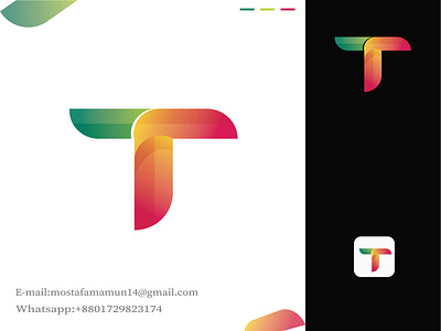 T modern minimal 3d latter logo branding design graphic design logo minimal logo