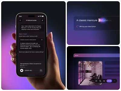 AI Website Builder ai ai assistant app design b2b beauty tech conversational ui digital product figma ios mobile app mobile ui no code product design saas ui ux voice input web design website builder