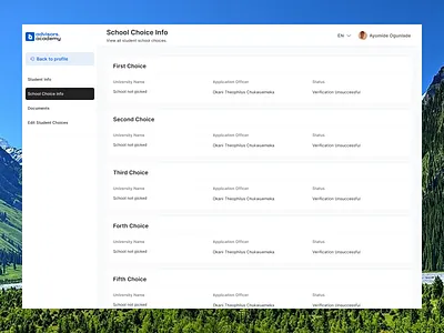 School Choice Info ai app application choice dashboard design generate info minimal mobile officer school status student ui university ux web