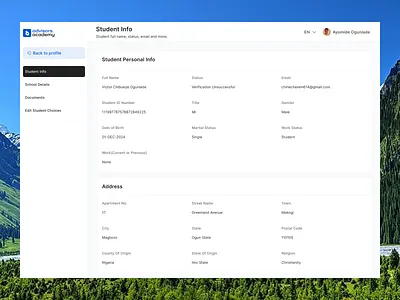Student Info address ai app claude course design details generate google info minimal personal profile student ui university ux web