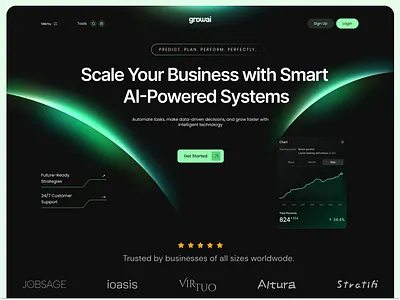 AI-Powered Business Automation Landing UI ai ai web deisgn ai website ui animation artificial intelligence automation business dashbord hero section design landing page design product design saas ui ui ui ux