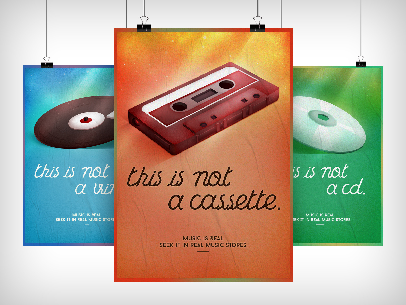 Anti Online Music Project Posters antionlinemusicproject cassette cd digitalillustration onlinemusic streaming vinyl