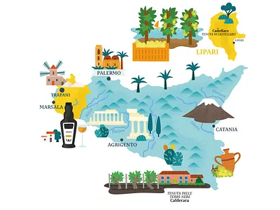 Sicilia Wine Map food illustrated map illustration map sicily travel wine
