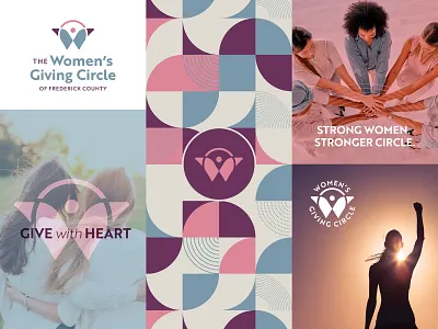 Women's Giving Circle branding butterfly care circle community empowerment feminine give giving heart logo modern pattern person pink purple strength woman womens