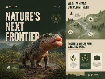 Wildlife Conservation Landing Page — Nature Habit Concept biodiversity branding conservation editorial design environmental graphic design green illustration landing page layout nature nonprofit organic style sustainability typography ui design ux design web design website design wildlife