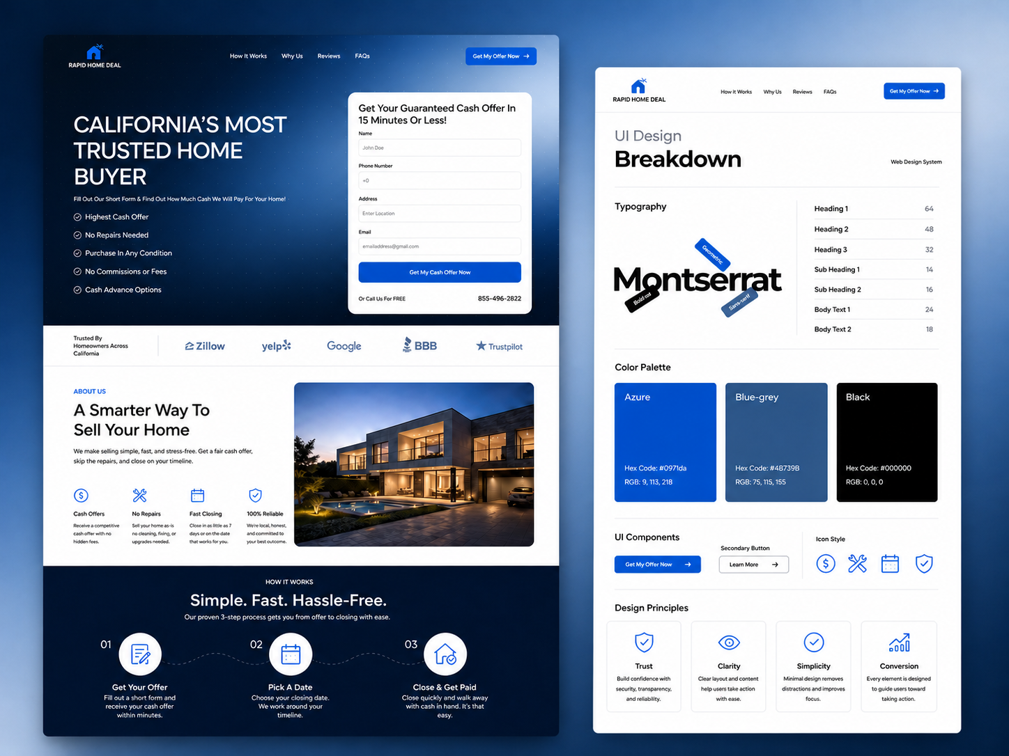 Rapid Home Deal Real Estate Website UI/UX Design business website design color palette conversion focused design figma website design landing page design lead generation landing page logo design property website design real estate branding real estate web design real estate website typography design ui ux design web design website case study
