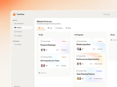 Project Management SaaS Dashboard Kanban UI clean interface dashboard ui design system kanban board management platform minimal ui modern ui product design productivity app project dashboard project management ui saas dashboard task board task management task tracking team collaboration ui ux design web app ui web dashboard workflow management