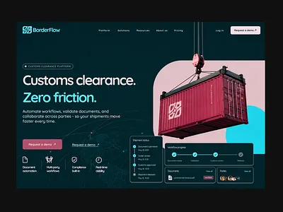 Customs Clearance Platform. Hero Section. border control border logistics border operations cross border trade customs automation customs clearance delivery pipeline end to end logistics international shipping real time logistics regulatory compliance route optimization saas platform shipment routing shipment tracking system supply chain trade compliance web application workflow automation