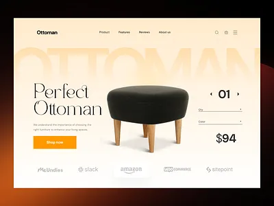 Furniture eCommerce Product Page UI Design | Modern Ottoman Webs clean interface ecommerce design ecommerce ui furniture ui furniture website home decor ui interior design website landing page minimalist ui modern landing page product hero product page design product showcase shopify shopify designer shopify store ui ux design web design web inspiration website