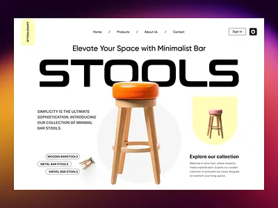 Furniture eCommerce UI Design | Minimal Bar Stool Landing Page clean ui design conversion ui ecommerce landing page ecommerce ux furniture ui design furniture website ui interior design website landing page minimal web design minimalist ecommerce modern interface design product landing page product page product showcase ui product ui design shopify ui inspiration web design web design portfolio