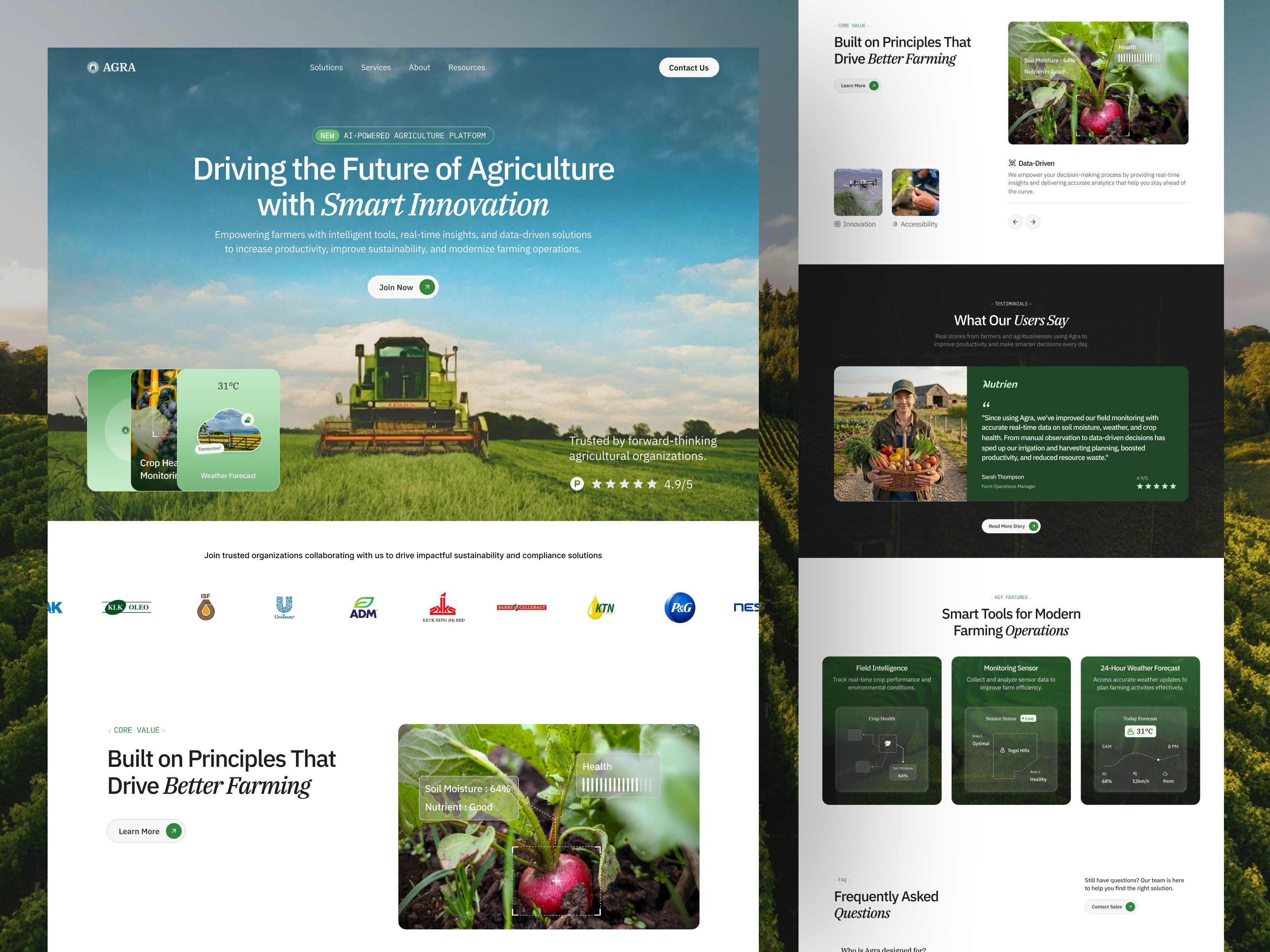 Agra - Agriculture Landing Page agri ecommerce agriculture agritech cansaas clean clean ui corporate website design farm management header hero landing page landing page design modern ui product design saas smart farming ui ux website design