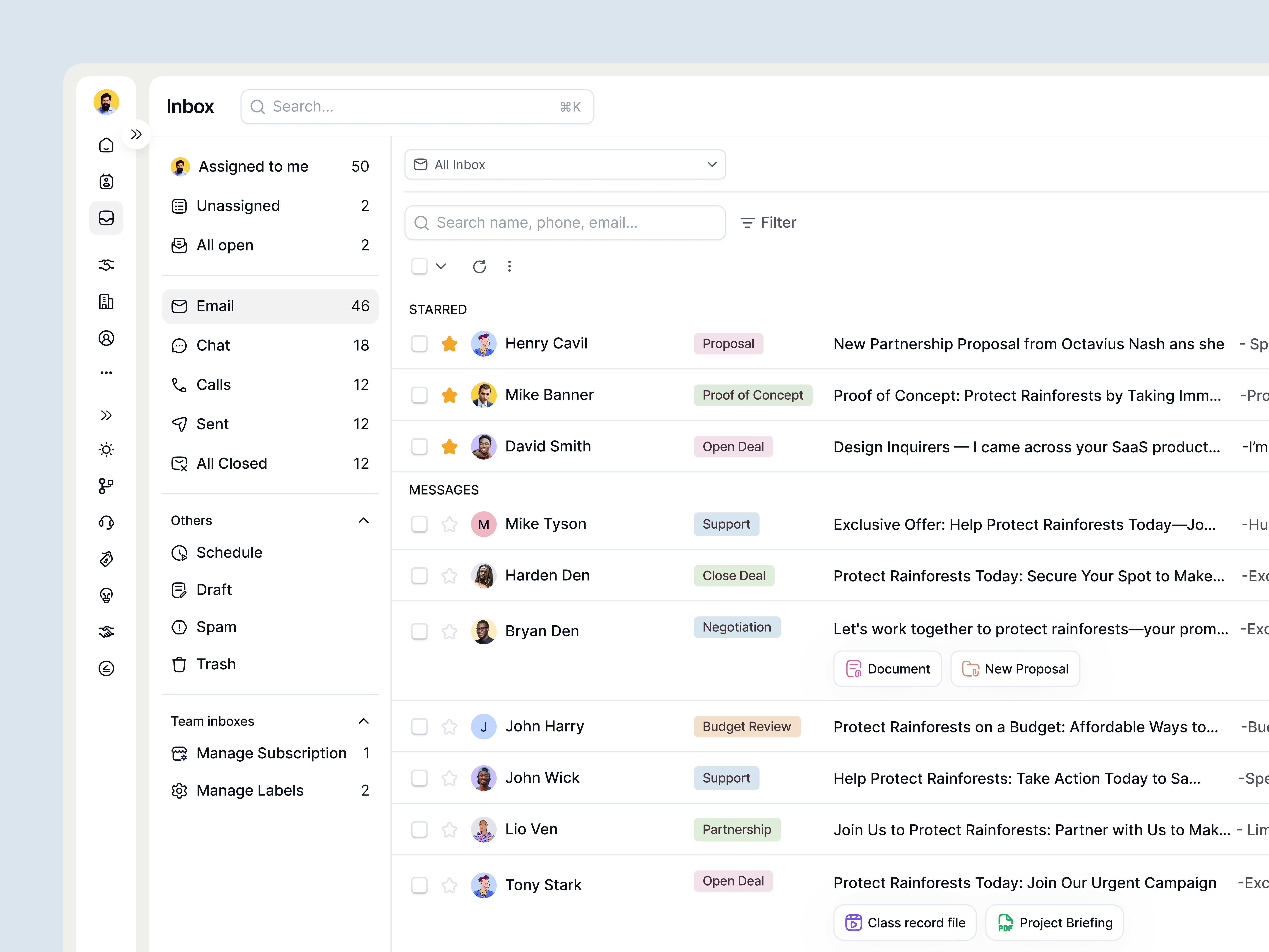 Example of CRM Unified Inbox UI Email Management for Sales Teams | Closr
