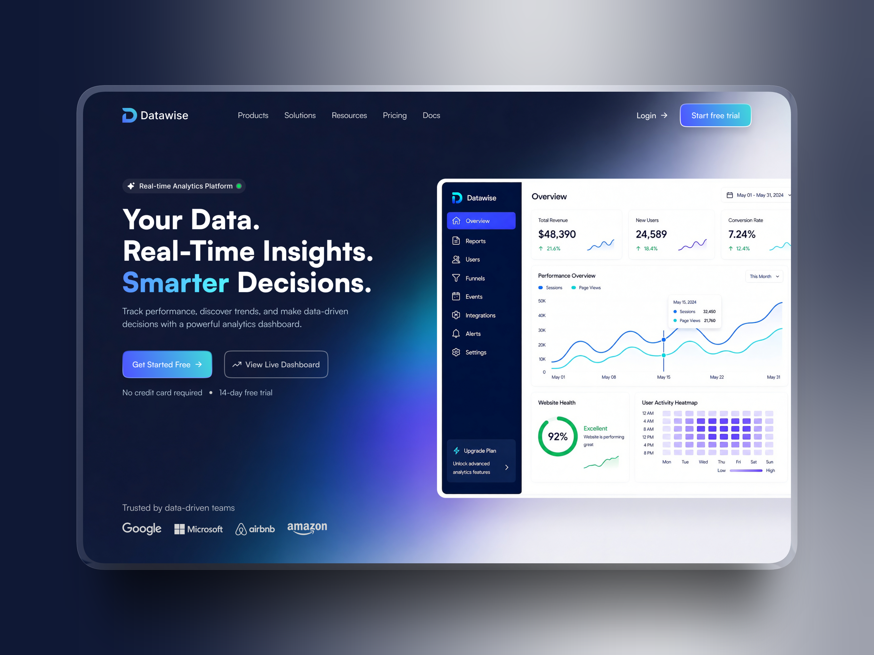 Analytics Dashboard UI | SaaS Landing Page for AI Data Platform interface product saas saas landing page service startup ui ux web web design