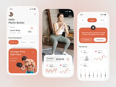 Fitness Workout Tracker App UI app calories chack activity dashboard dribbble exercise figma fitness app gym health app heart rate helth tracking mobile app popular sport ui design uiux ux design water workout app
