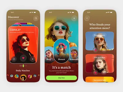 Dating Mobile App UI - Find, Match & Connect app design date dating app match app matchmaking mobile app ui modern dating online dating smart dating social app swipe app tinder trending ui ui design