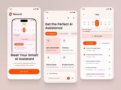 AI Assistant Mobile App ai ai app ai assistant ai chatbot ai startup ai ui app app design chat ui design mobile app mobile ui productivity task task manager ui design uiux ux design voice chat