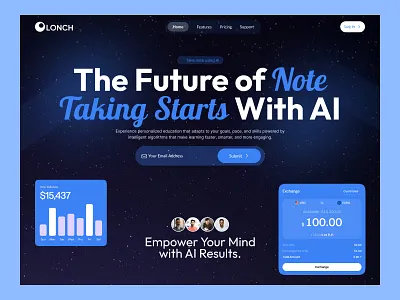 AI Note Taking SaaS Landing Page ai landing page ai note taking website landing page ui modern website design note taking app design saas design saas hero section saas landing page saas ui design trendy design web design