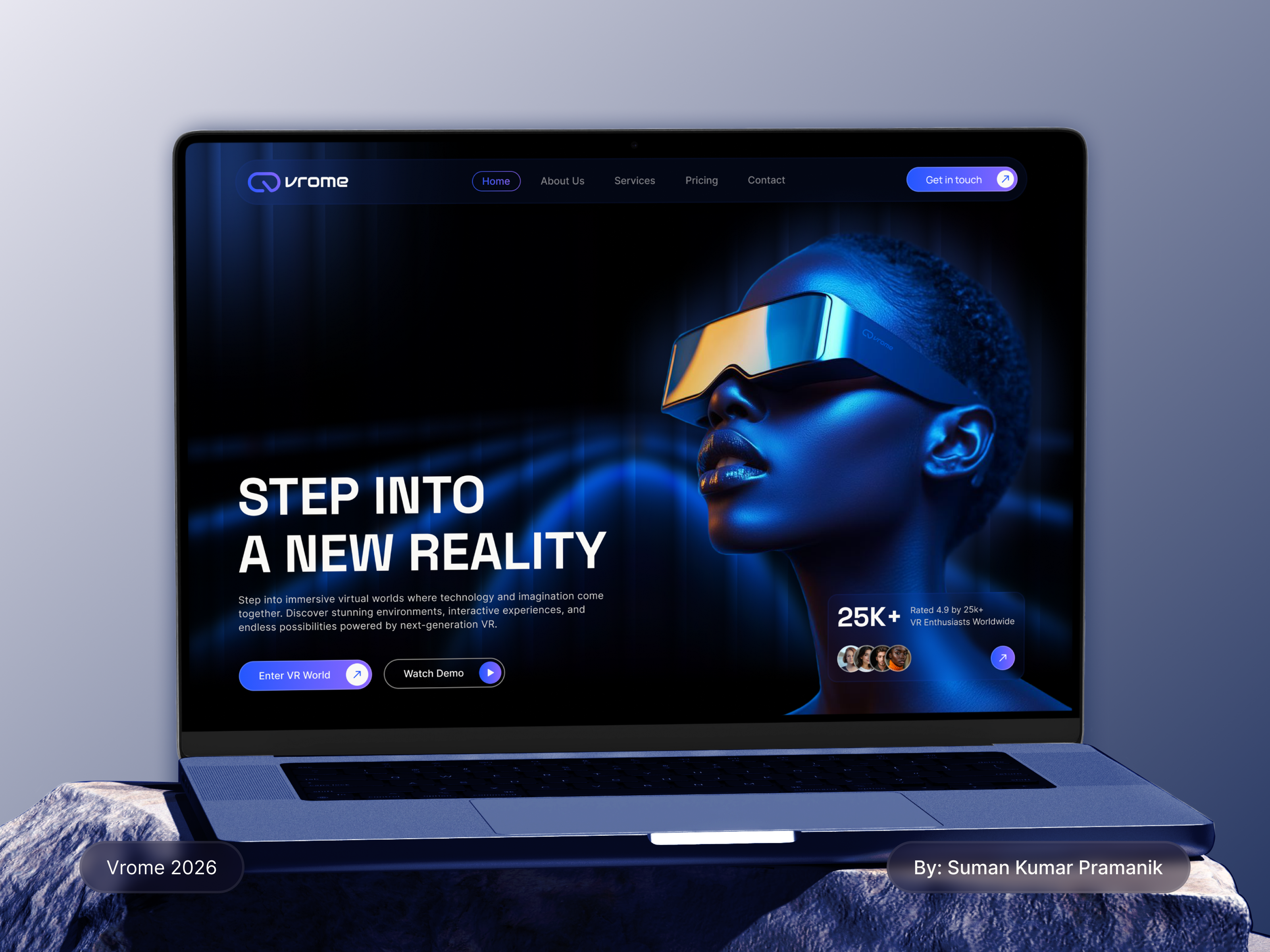 Vrome — Futuristic VR Platform UI design futuristic home page landing page productdesign ui ui design uiux ux ux design virtualreality vr web design website